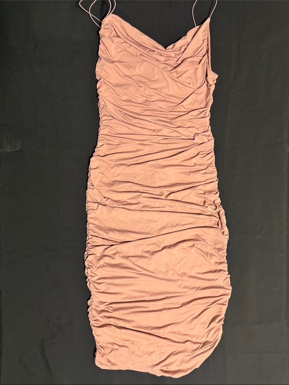 Ruched Slip Midi Dress in Dusty Rose by0019